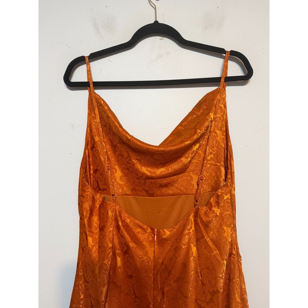 Lulus Orange Rose Jacquard Satin Slip Dress XL Cowl Neck Coquette Fairycore Midi - Picture 3 of 10